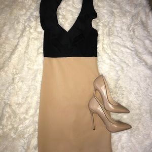 NWT black khaki ruffle halter bodycon
